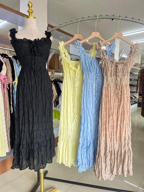 Summer Trendy  Back Hollow Out Tie Lace Long Dresses